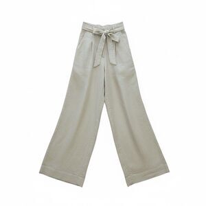 Chico's Wide Leg 100% Linen Pants Sz 10R Khaki Beige Belted